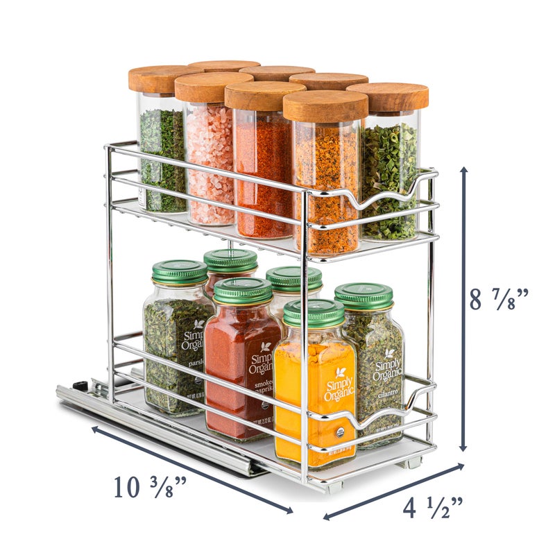 HOLDN’ STORAGE Pull Out Cabinet Organizer for Spices  Cans - Heavy Duty with Lifetime Limited Warranty- Pull Out Spice Rack- Cabinet Pull Out Shelf for Cans Dishes  Etc  4-1/2""W x 10-3/8""D x 8-7/8H  Chrome - Image 5